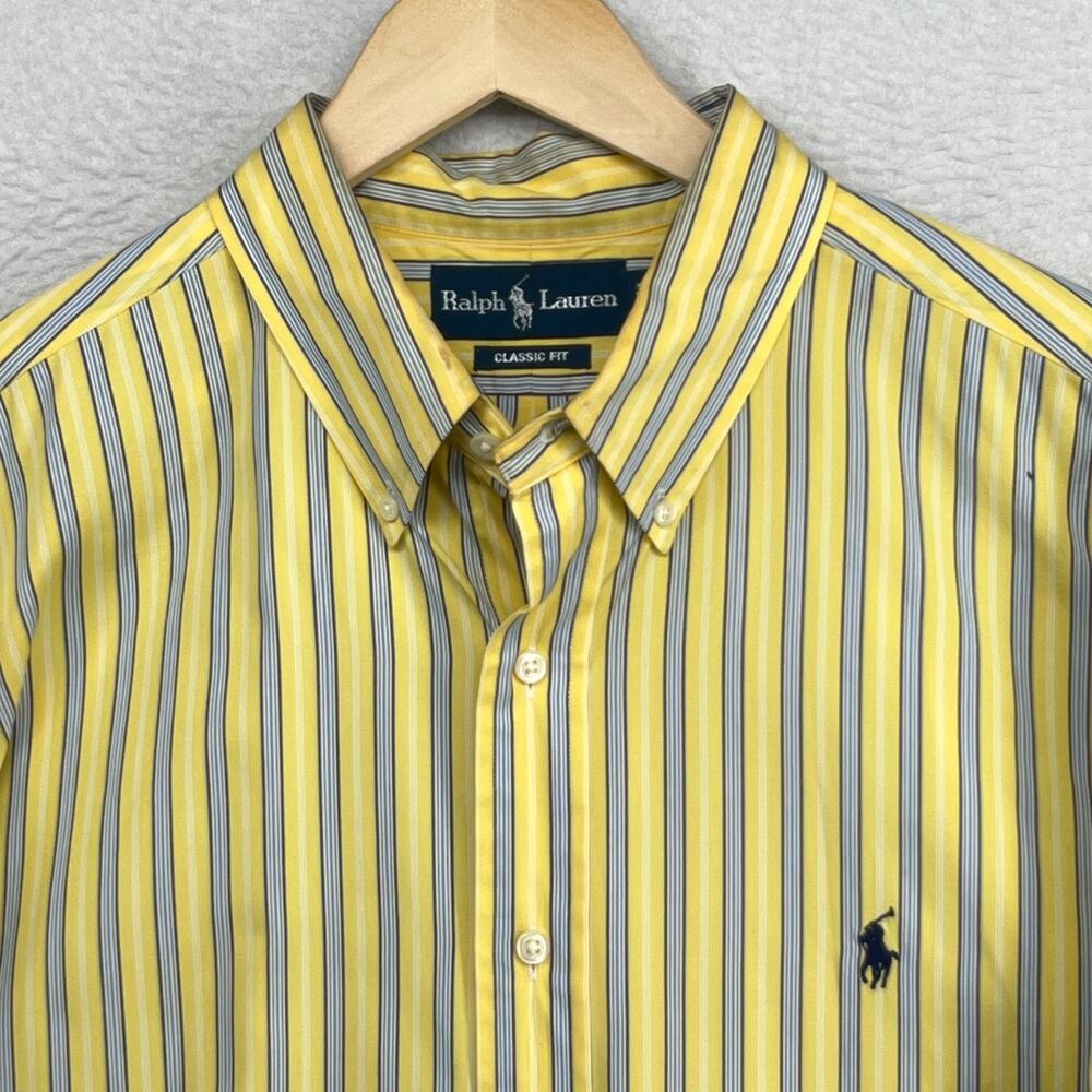 RALPH LAUREN Shirt Mens XL Classic Dress Button Up Striped Cotton Yellow
